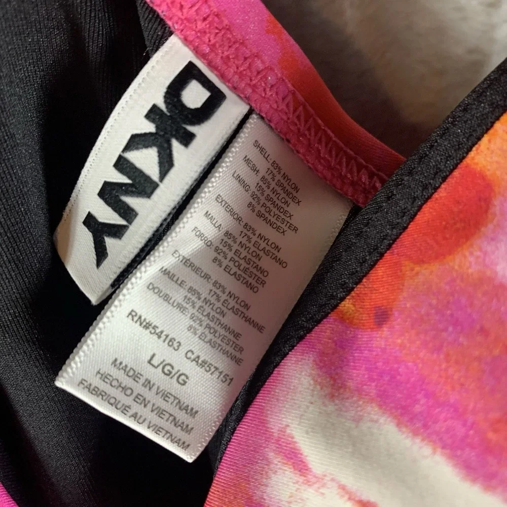 DKNY Women's Swimsuit L One Piece Pink‎ Abstract Mirage Halter Tie Neck NWT - Picture 5 of 7